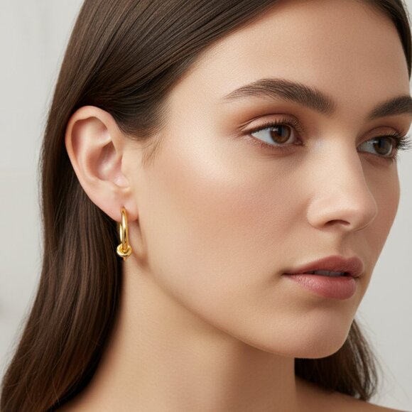 🆕 Chic Knot Accent 18K Gold Hoop Earrings Trendy Stainless Steel Minimalist - Picture 10 of 13